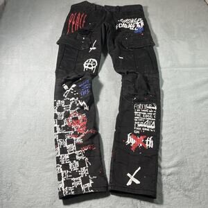 Y2k 2000s Gothic Grunge Cargo Straight Leg Pants Mens 32x32 Punk Rock Skater Emo